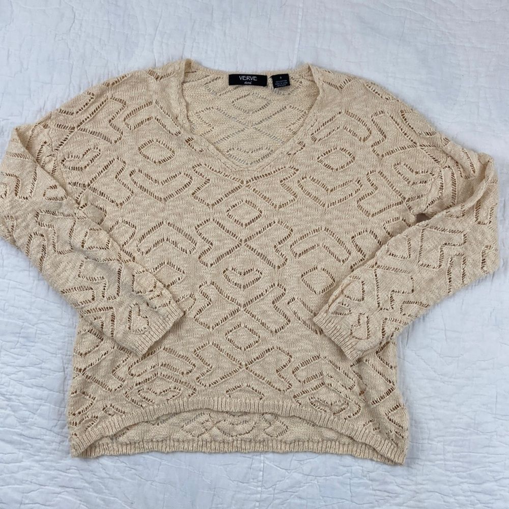 Verve Ami 100% Cotton Crochet and Knit Style V-Neck size Sweater size Small